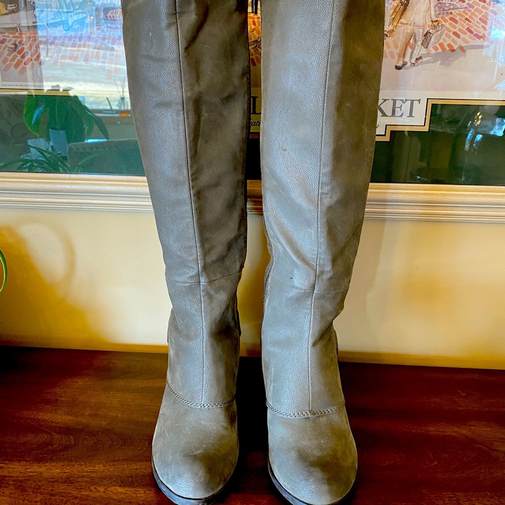 Grey faux swede knee high. Never worn